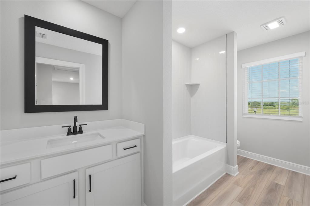 Bathroom, Interior, Recessed Lighting, Wood Texture Flooring