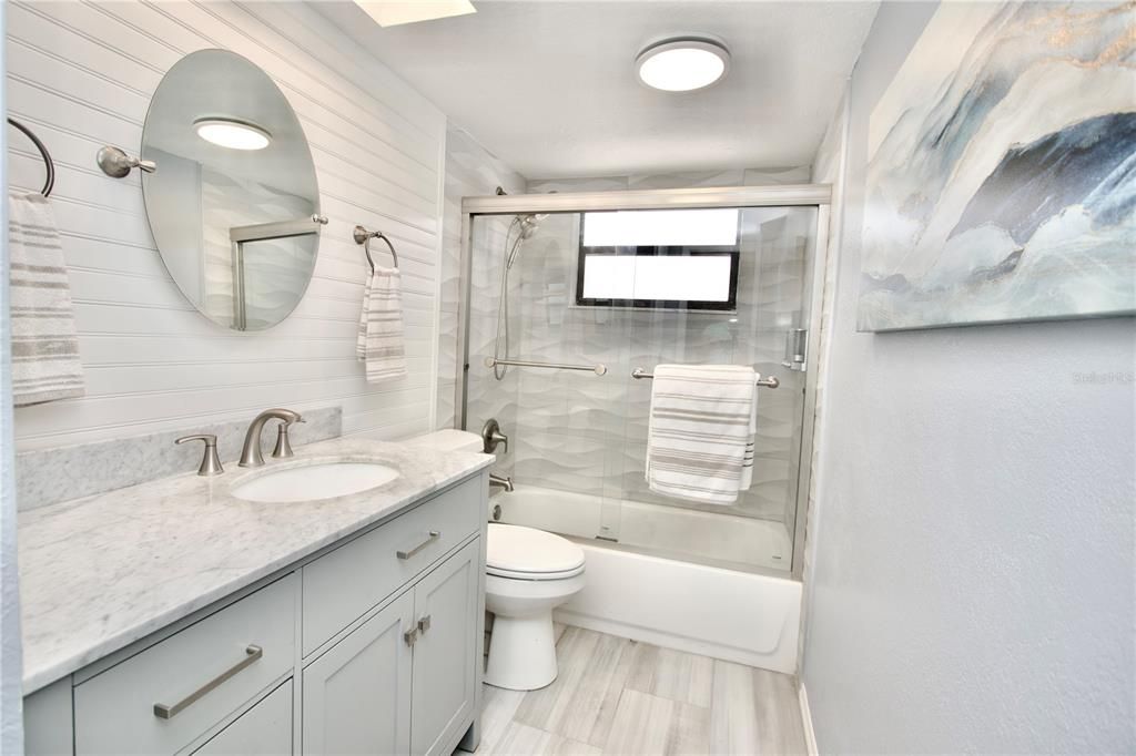 Bathroom, Glass Shower, Interior, Wood Texture Flooring