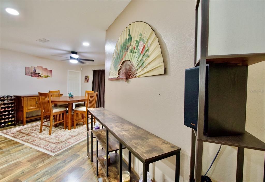 Dining room, Interior, Recessed Lighting, Wood Texture Flooring