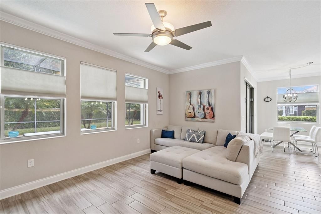 Dining room, Interior, Living room, Pendant Lights, Wood Texture Flooring