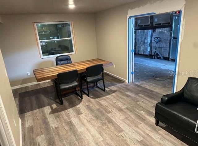 Dining room, Interior, Recessed Lighting, Wood Texture Flooring