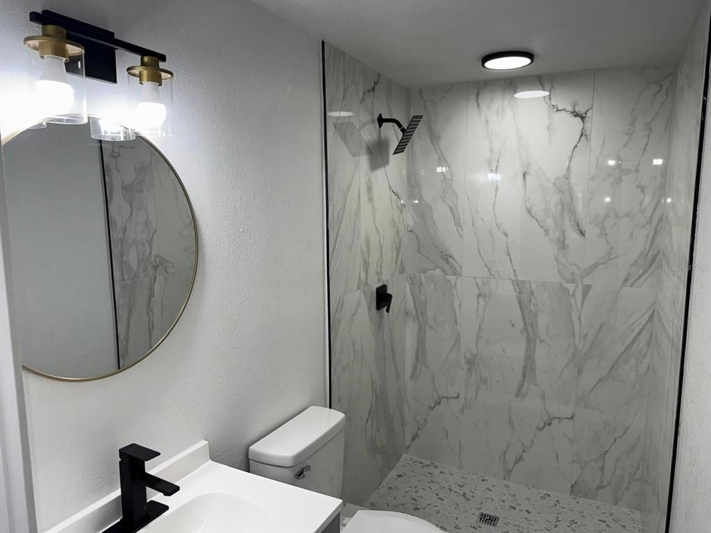 Bathroom, Glass Shower, Interior, Marble Walls