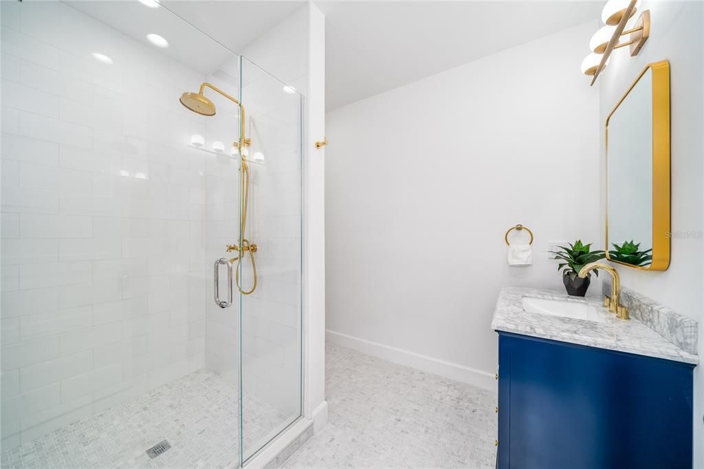 Bathroom, Glass Shower, Interior, Recessed Lighting