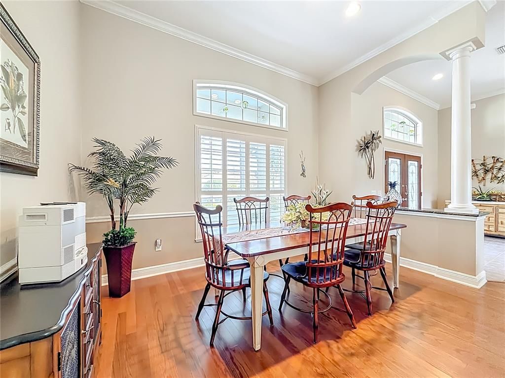 Dining room, Interior, Recessed Lighting, Wood Texture Flooring
