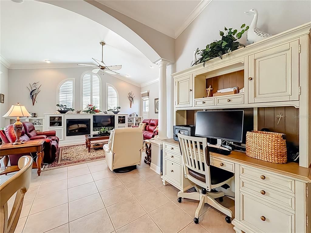 Fireplace, Home Office, Interior, Living room, Recessed Lighting