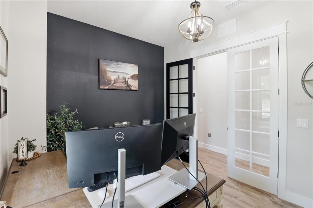 Home Office, Interior, Pendant Lights, Wood Texture Flooring