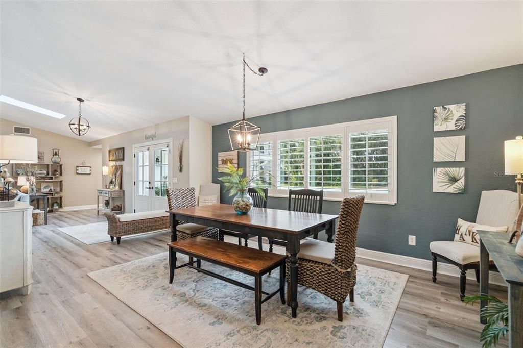 Dining room, Interior, Pendant Lights, Wood Texture Flooring