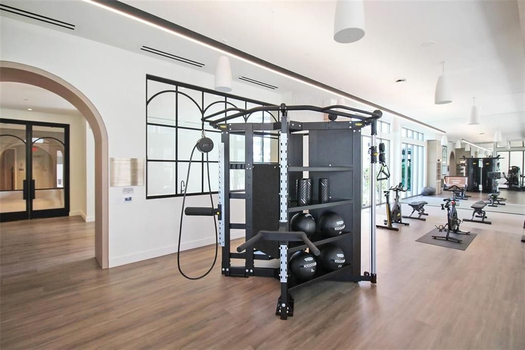 Fitness Equipment, Gym, Interior, Wood Texture Flooring
