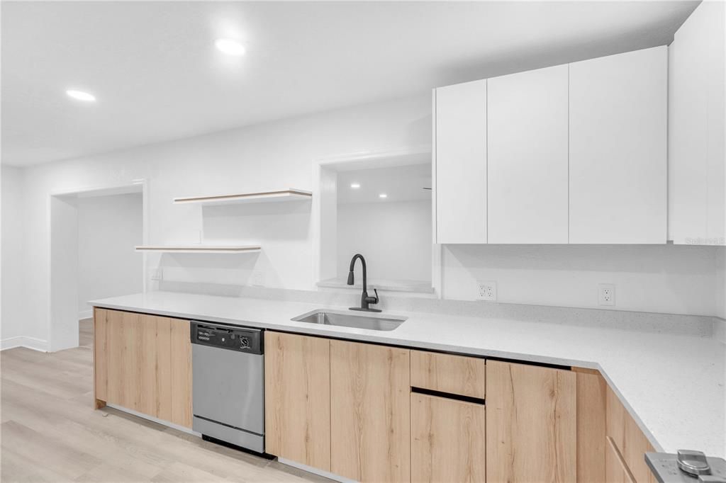 Interior, Kitchen, Recessed Lighting, Wood Texture Flooring