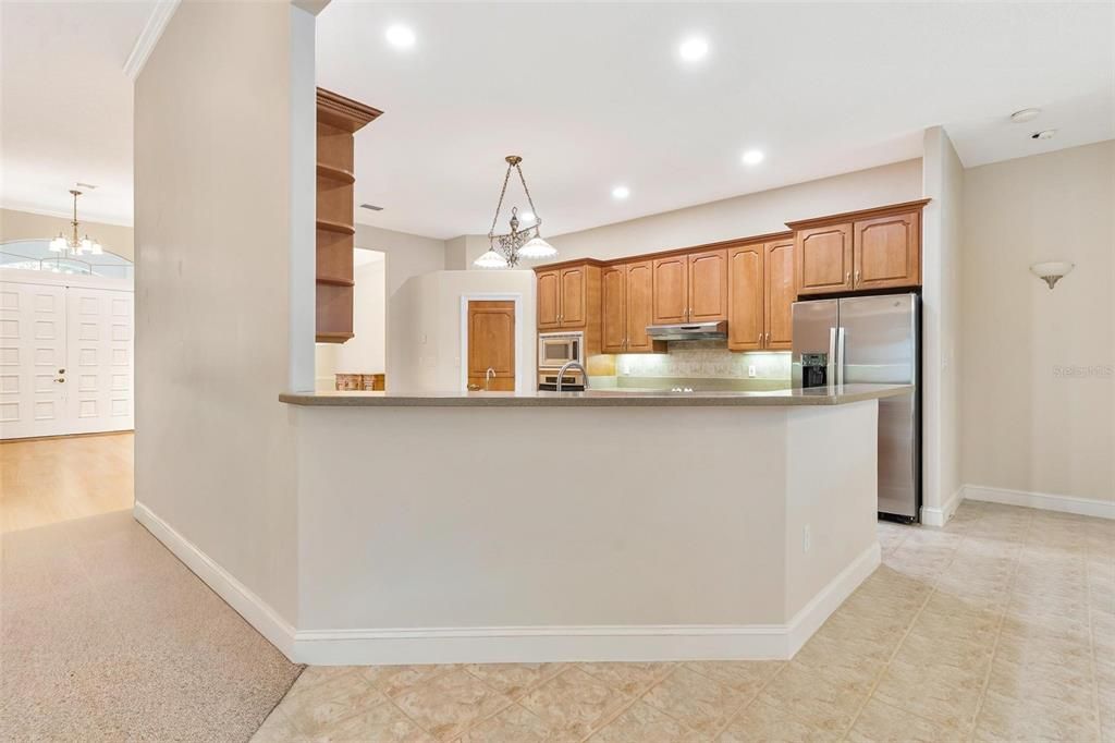 Chandelier, Interior, Kitchen, Pendant Lights, Recessed Lighting, Stainless Steel Appliances