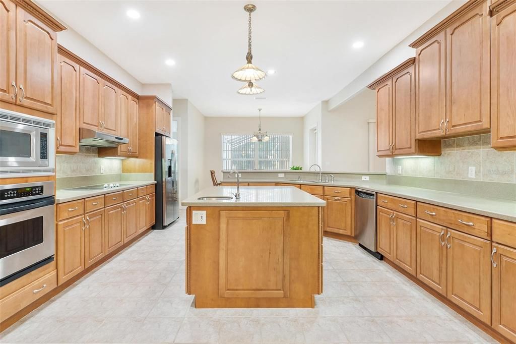 Chandelier, Interior, Kitchen, Pendant Lights, Recessed Lighting, Stainless Steel Appliances