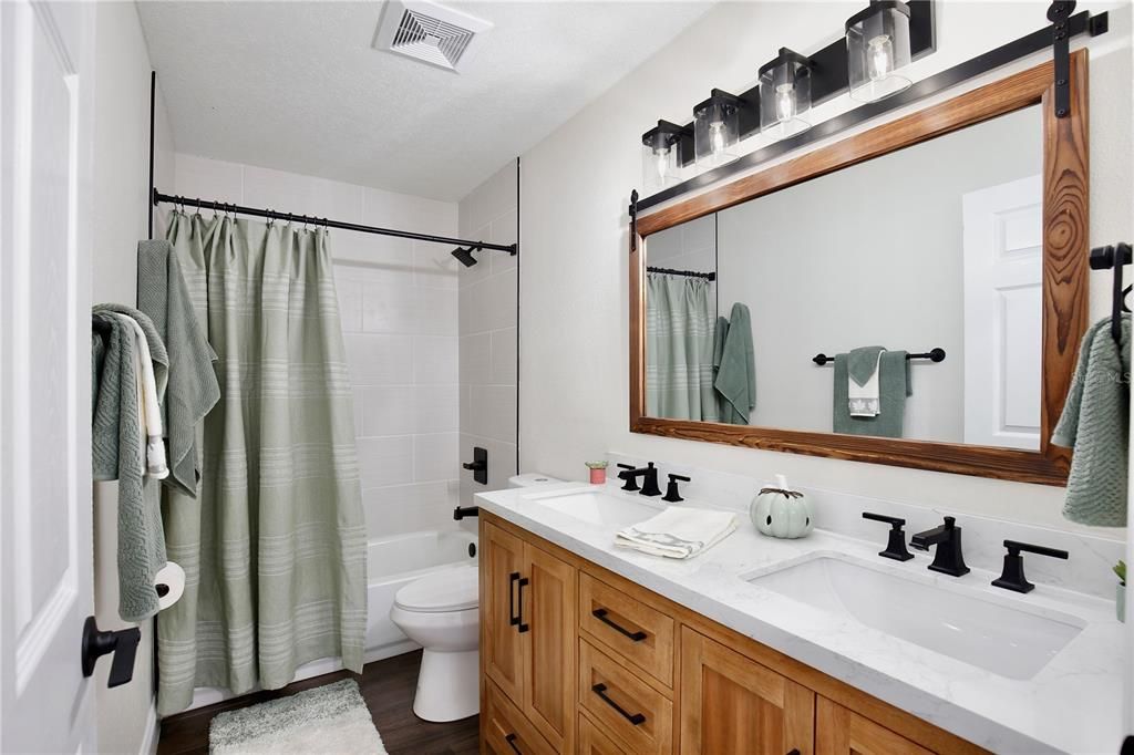 Bathroom, Dual Sink Vanities, Interior, Wood Texture Flooring