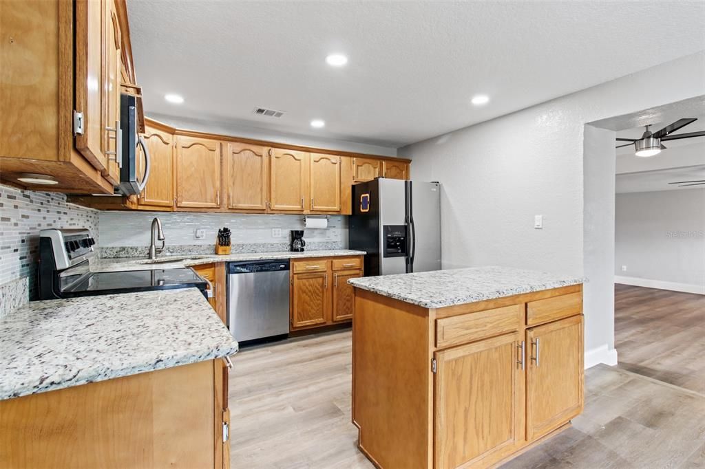 Interior, Kitchen, Recessed Lighting, Wood Texture Flooring