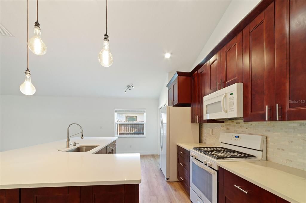 Interior, Kitchen, Pendant Lights, Wood Texture Flooring