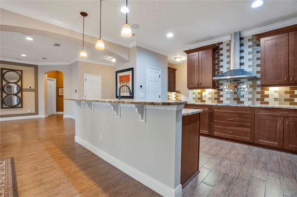 Interior, Kitchen, Pendant Lights, Recessed Lighting, Wood Texture Flooring