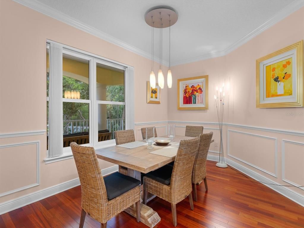 Dining room, Interior, Pendant Lights, Wood Texture Flooring