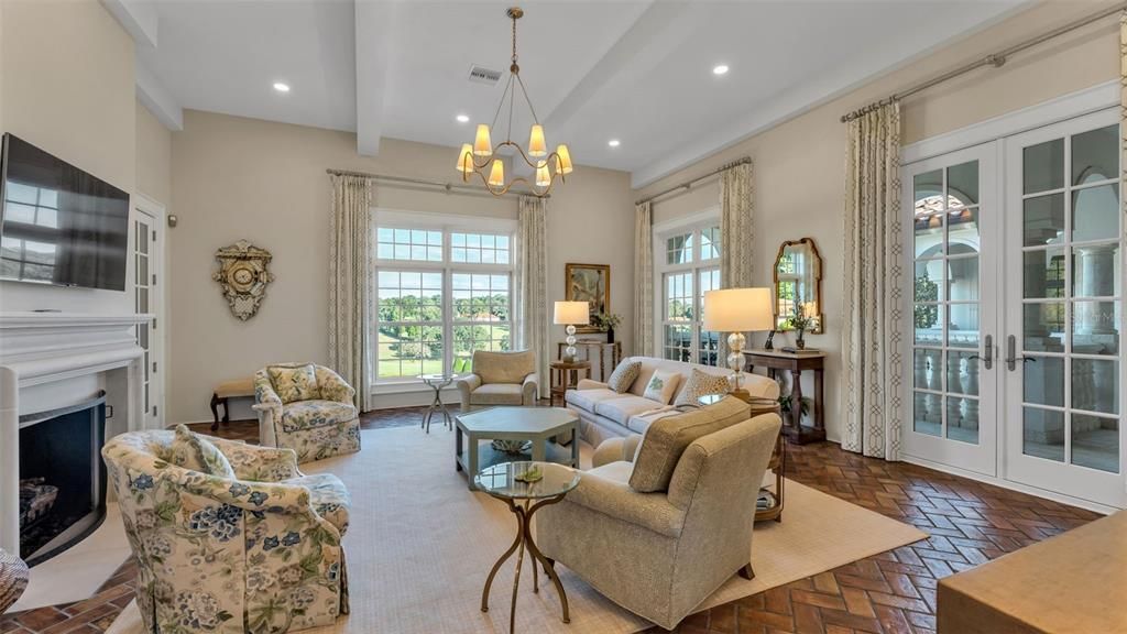 Chandelier, Fireplace, Interior, Living room, Recessed Lighting