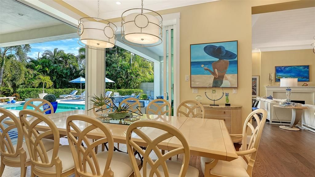 Dining room, Interior, Pendant Lights, Wood Texture Flooring