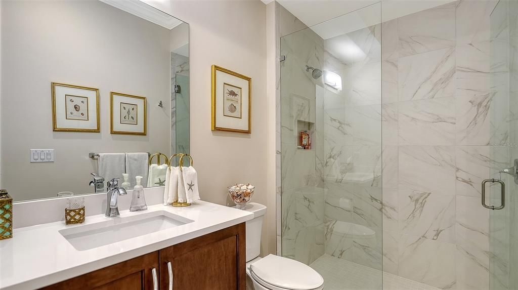 Bathroom, Glass Shower, Interior, Marble Walls