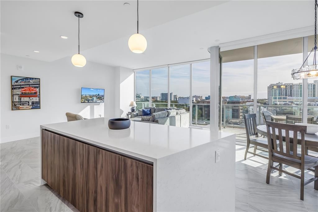 Dining room, Interior, Marble, Pendant Lights, Recessed Lighting, Water