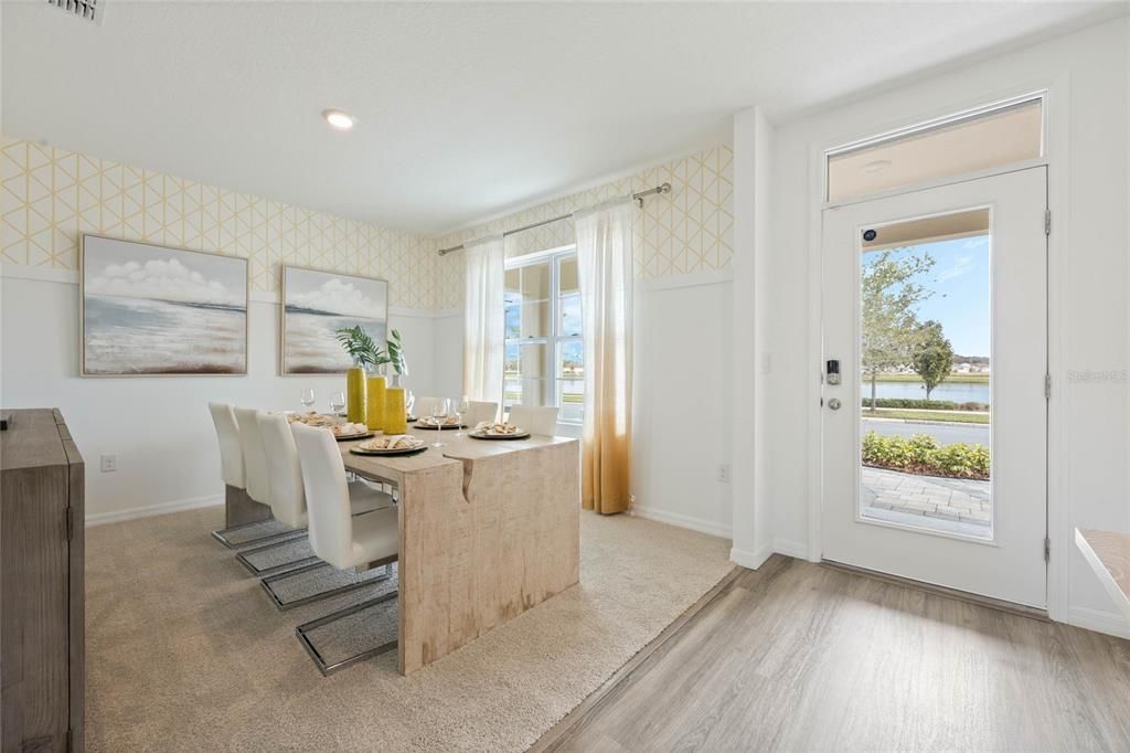 Dining room, Interior, Recessed Lighting, Water, Wood Texture Flooring