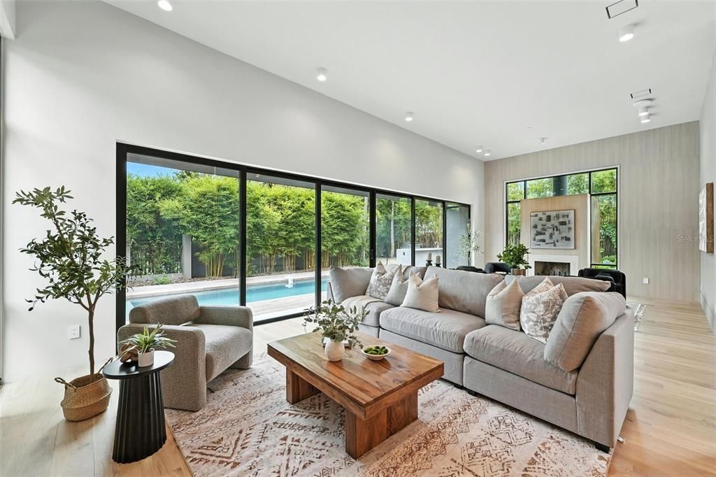 Interior, Living room, Recessed Lighting, Wood Texture Flooring