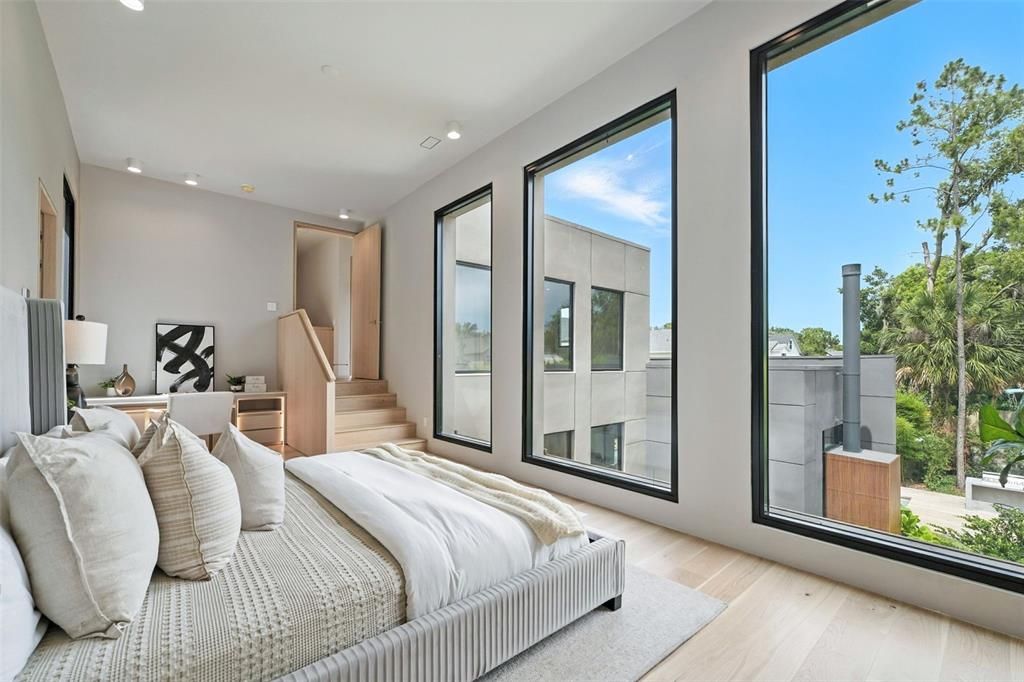 Bedroom, Interior, Recessed Lighting, Wood Texture Flooring