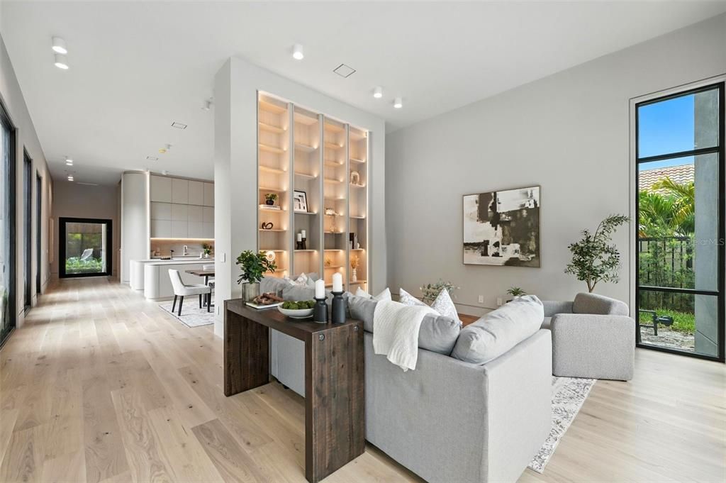 Interior, Living room, Recessed Lighting, Wood Texture Flooring