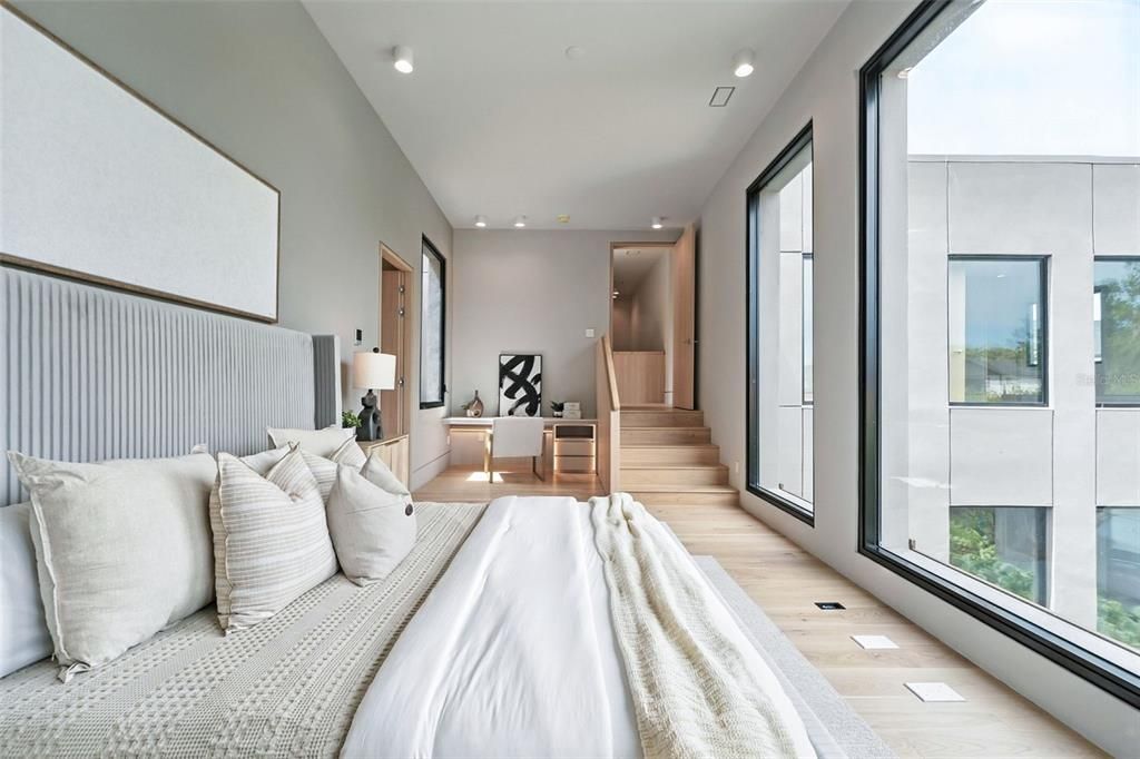 Bedroom, Interior, Recessed Lighting, Wood Texture Flooring