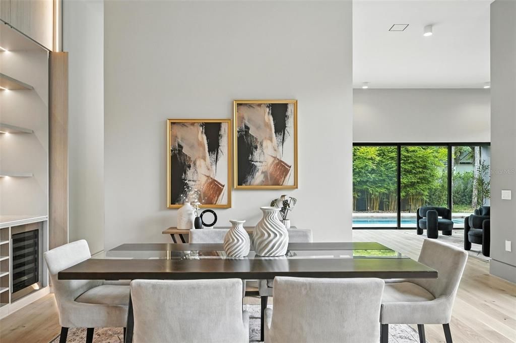 Dining room, Interior, Recessed Lighting, Wood Texture Flooring