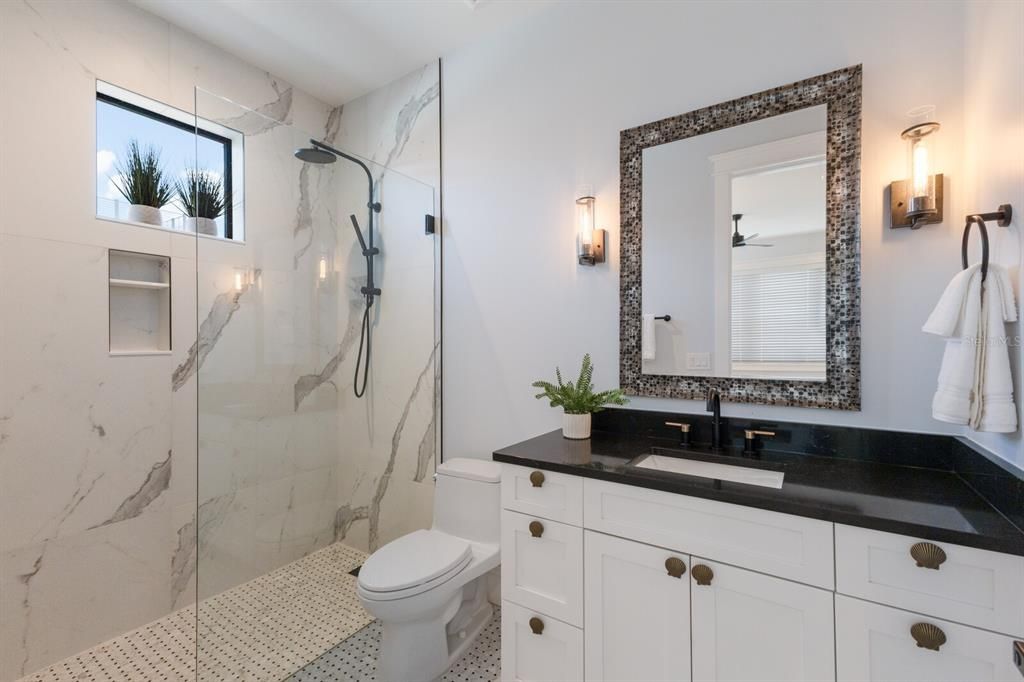 Bathroom, Glass Shower, Interior, Marble Walls