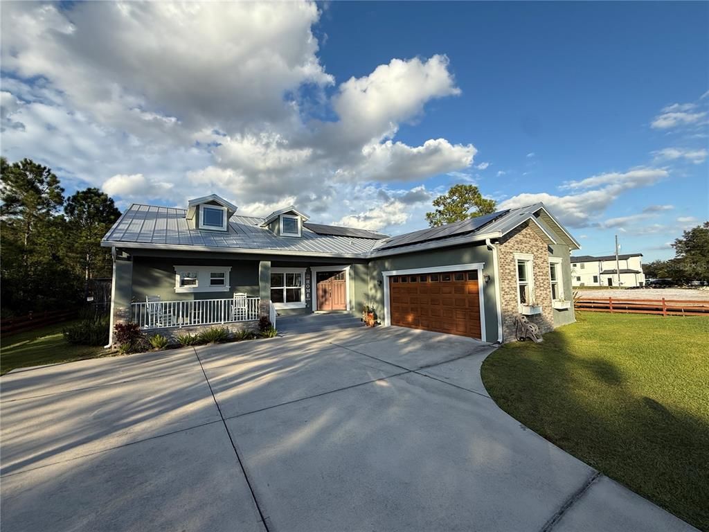 Attached, Exterior, Facade, Solar Panels, Ranch