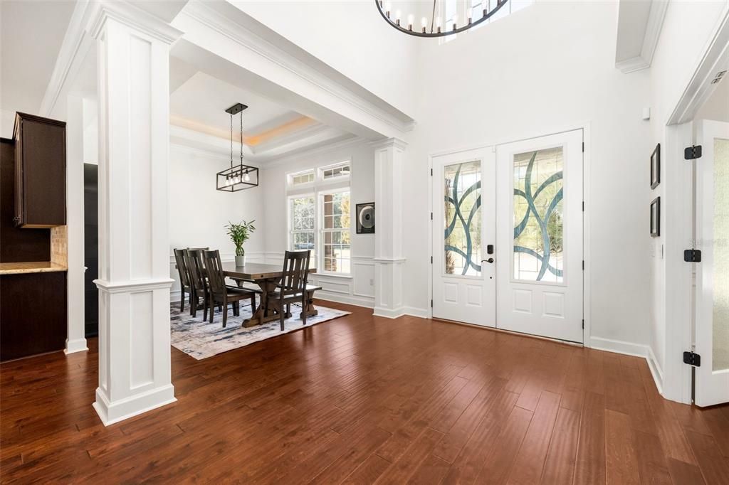 Dining room, Interior, Pendant Lights, Wood Texture Flooring