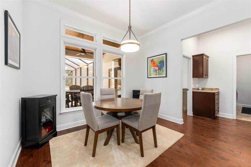Dining room, Interior, Pendant Lights, Wood Texture Flooring