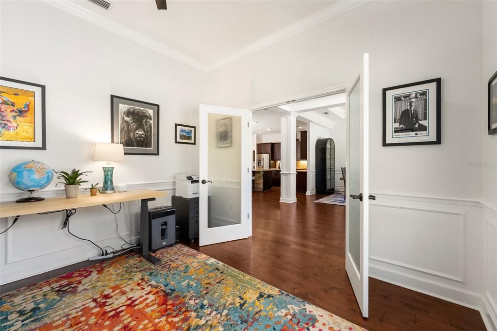 Home Office, Interior, Recessed Lighting, Wood Texture Flooring