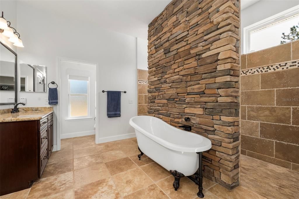Bathroom, Free Standing Baths, Interior, Stone Walls