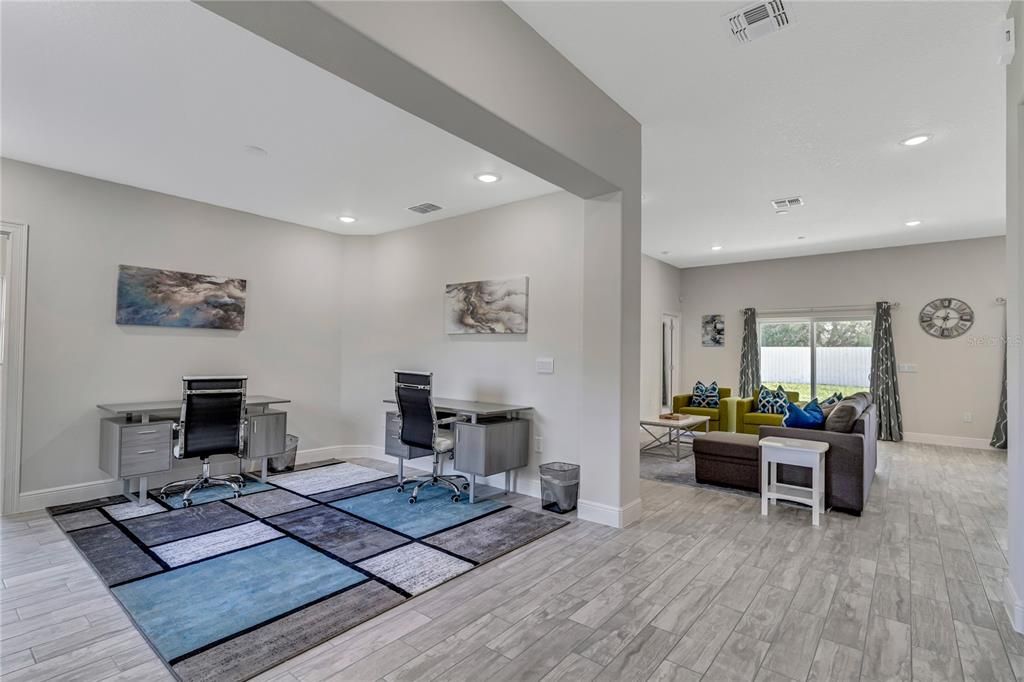 Home Office, Interior, Recessed Lighting, Wood Texture Flooring