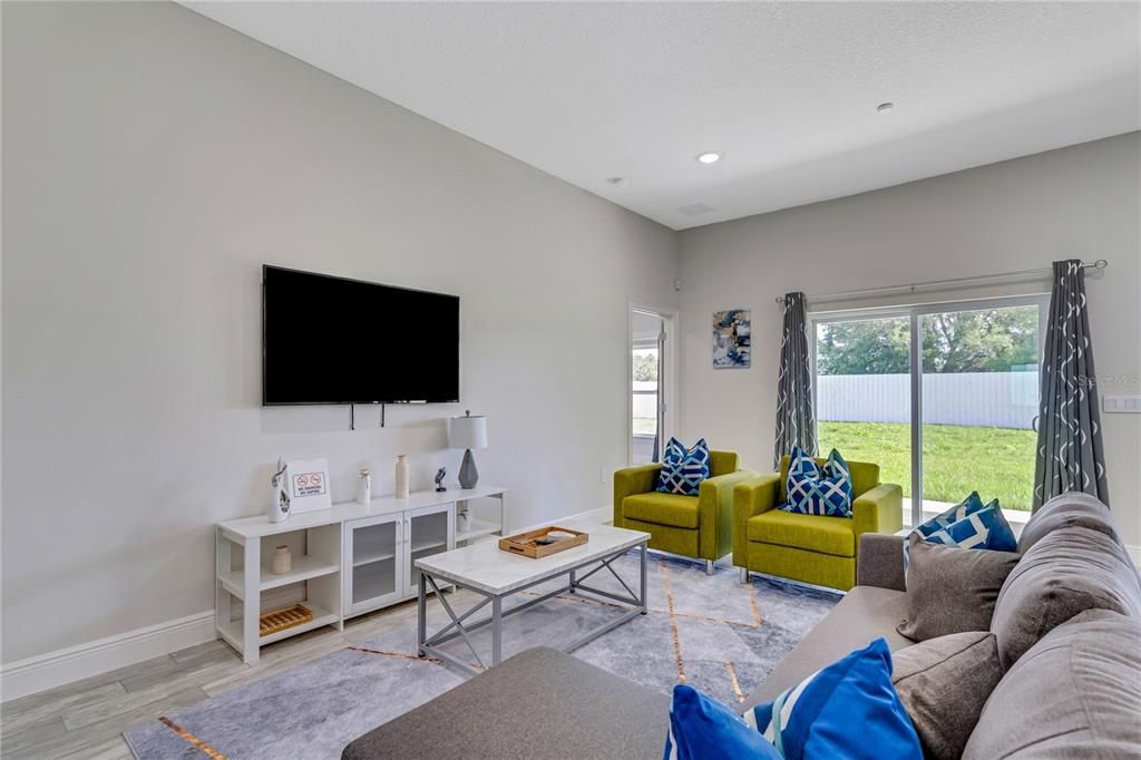 Interior, Living room, Recessed Lighting, Wood Texture Flooring