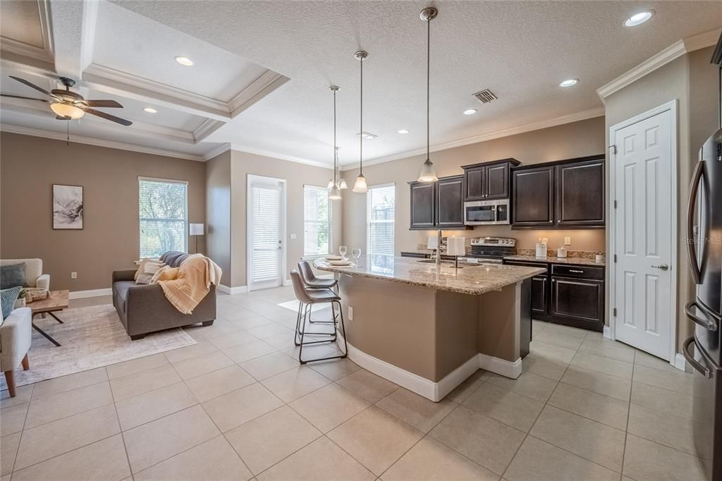 Interior, Kitchen, Living room, Pendant Lights, Recessed Lighting, Stainless Steel Appliances