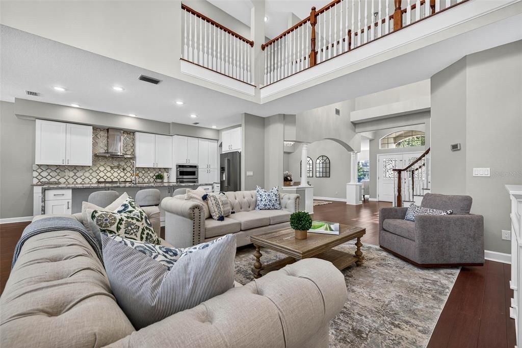 Interior, Kitchen, Living room, Recessed Lighting, Stainless Steel Appliances, Wood Texture Flooring