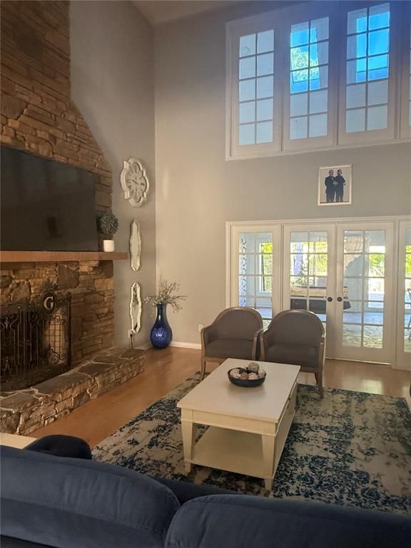 Fireplace, Interior, Living room, Stone Walls, Wood Texture Flooring