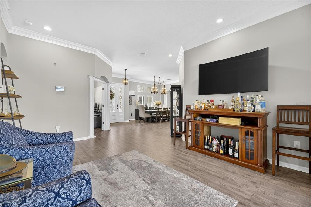 Dining room, Interior, Kitchen, Living room, Pendant Lights, Recessed Lighting, Wood Texture Flooring