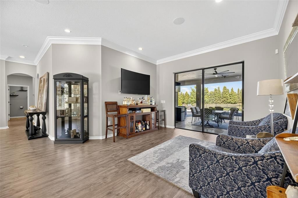 Dining room, Interior, Recessed Lighting, Wood Texture Flooring