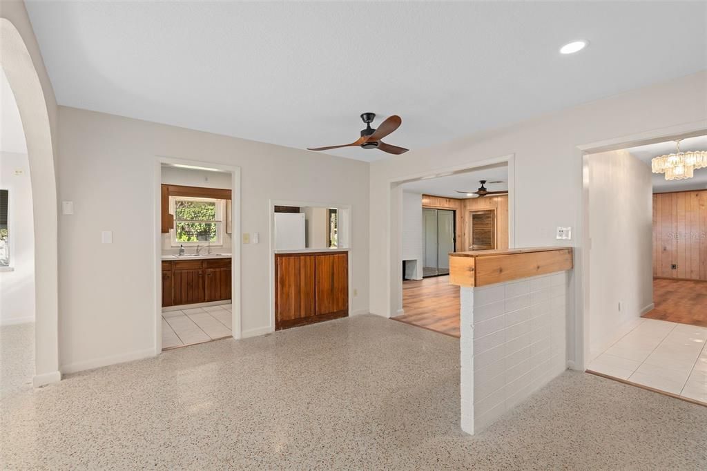 Chandelier, Empty room, Interior, Recessed Lighting, Wood Texture Flooring