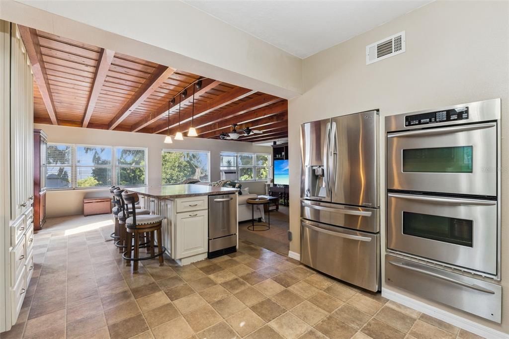 Interior, Kitchen, Pendant Lights, Stainless Steel Appliances, Wooden Beams, Wooden Ceilings