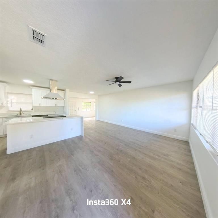 Empty room, Interior, Kitchen, Recessed Lighting, Wood Texture Flooring