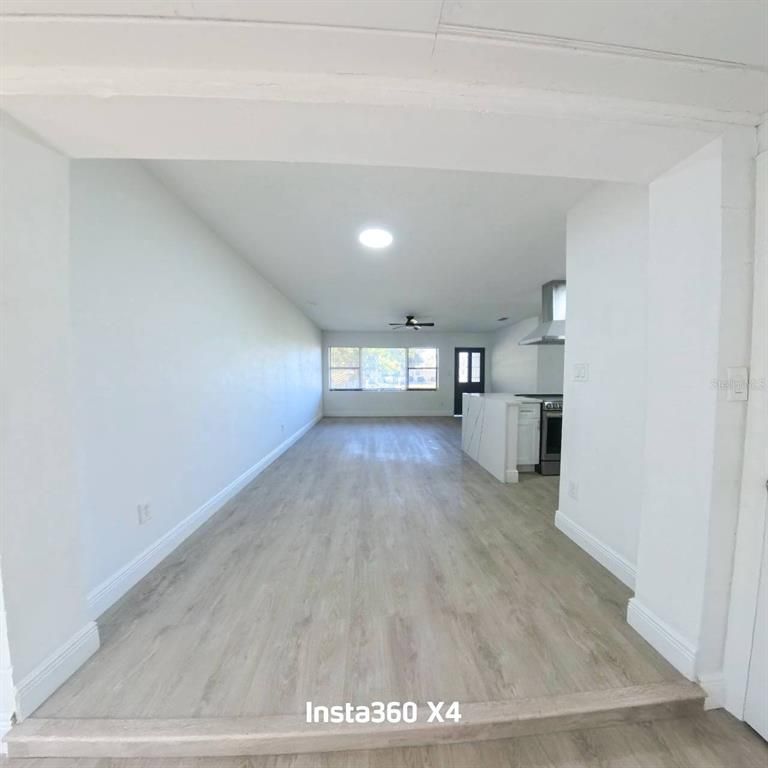Empty room, Interior, Kitchen, Recessed Lighting, Wood Texture Flooring