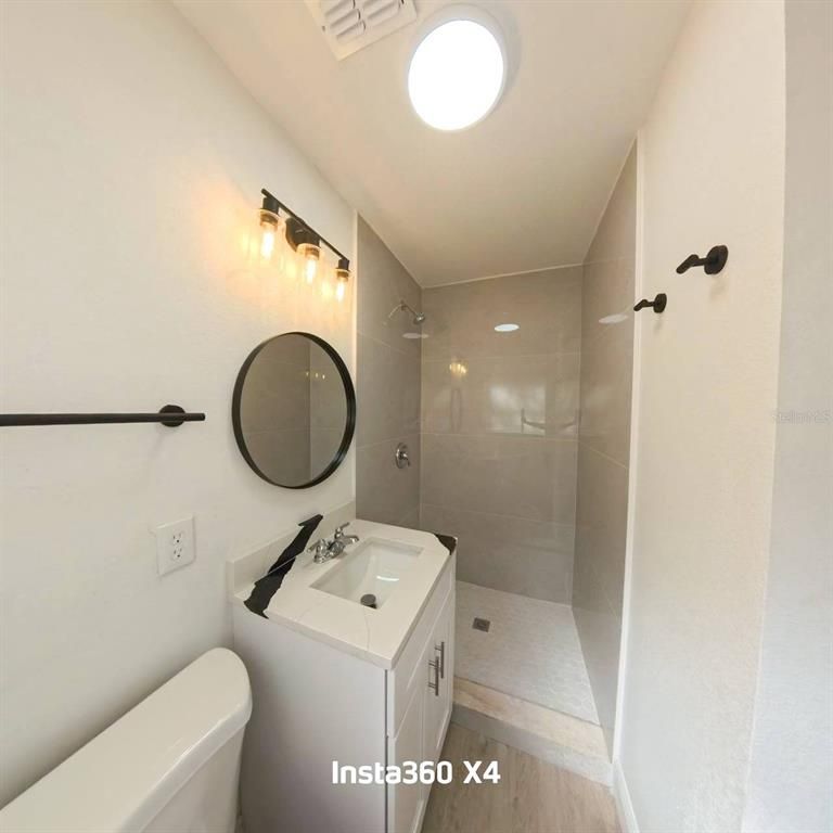 Bathroom, Glass Shower, Interior, Wood Texture Flooring