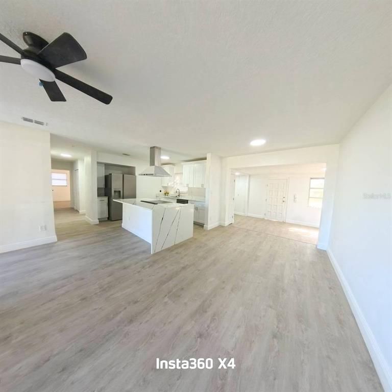 Empty room, Interior, Kitchen, Recessed Lighting, Wood Texture Flooring