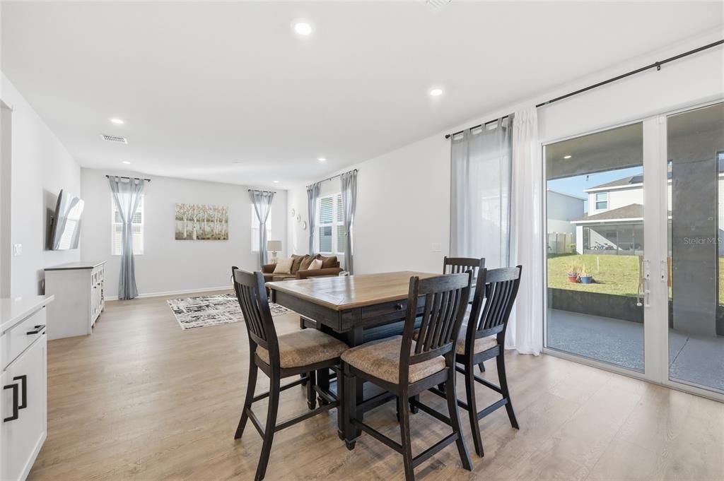 Dining room, Interior, Recessed Lighting, Wood Texture Flooring